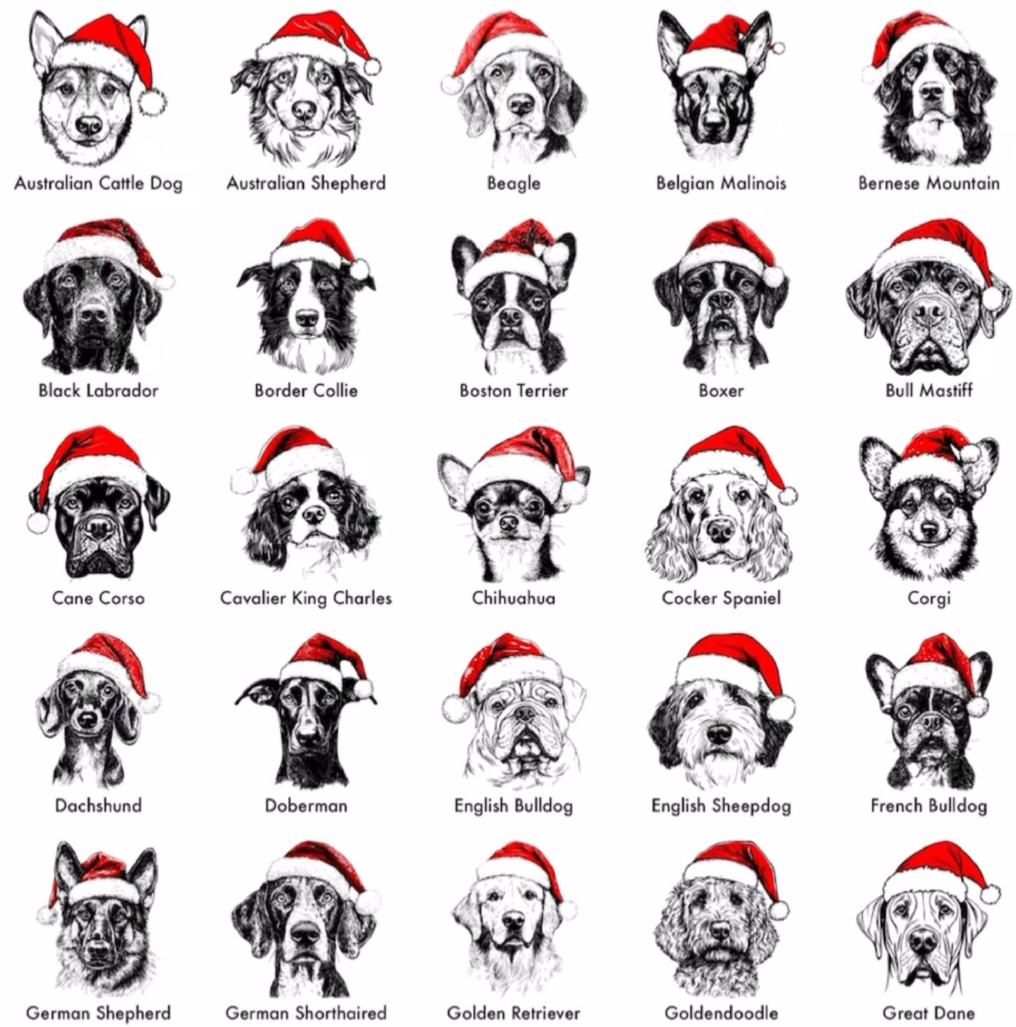 Santa Paws Christmas Dog Sweatshirt - 50 Dog Breeds in Santa Hats