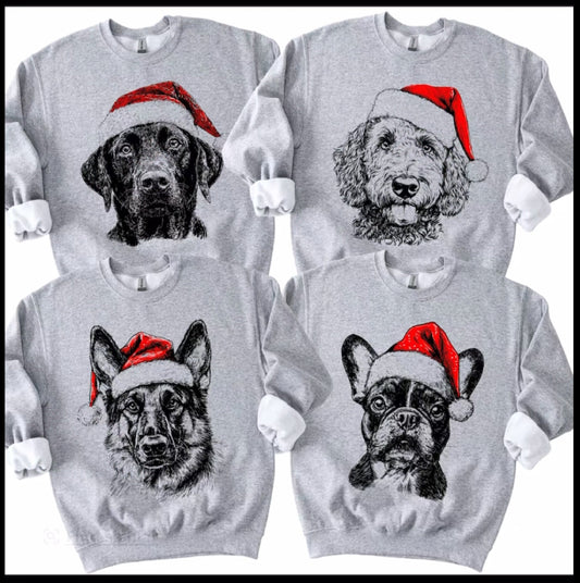 Santa Paws Christmas Dog Sweatshirt - 50 Dog Breeds in Santa Hats